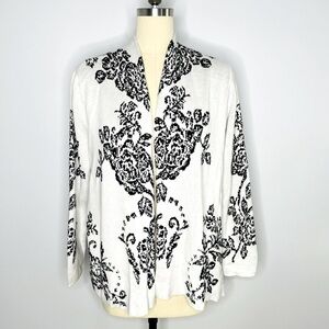 Grace White with Black Florals Open Cardigan- Size Large- NWT